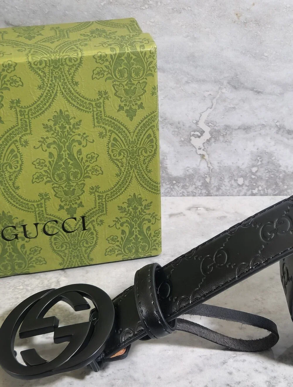 Gucci Black Interlocking GG Signature Leather Belt✨️